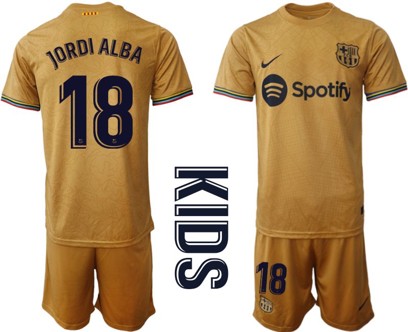 Youth 2022-2023 Club Barcelona away yellow #18 Soccer Jersey